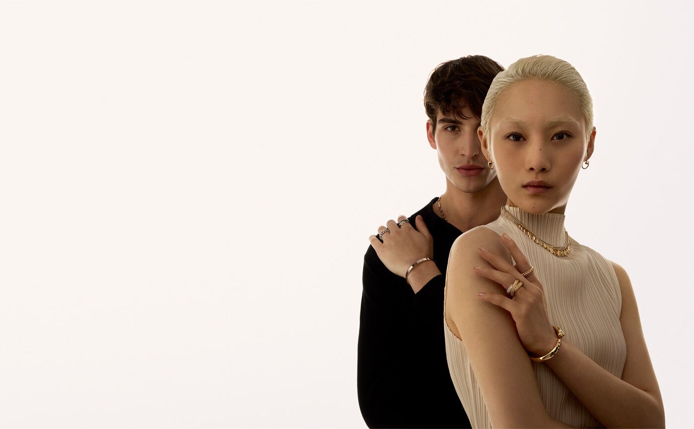 Cartier 2026 jewelry campaign featuring the Love bracelet and stacked rings. Image courtesy of Cartier.