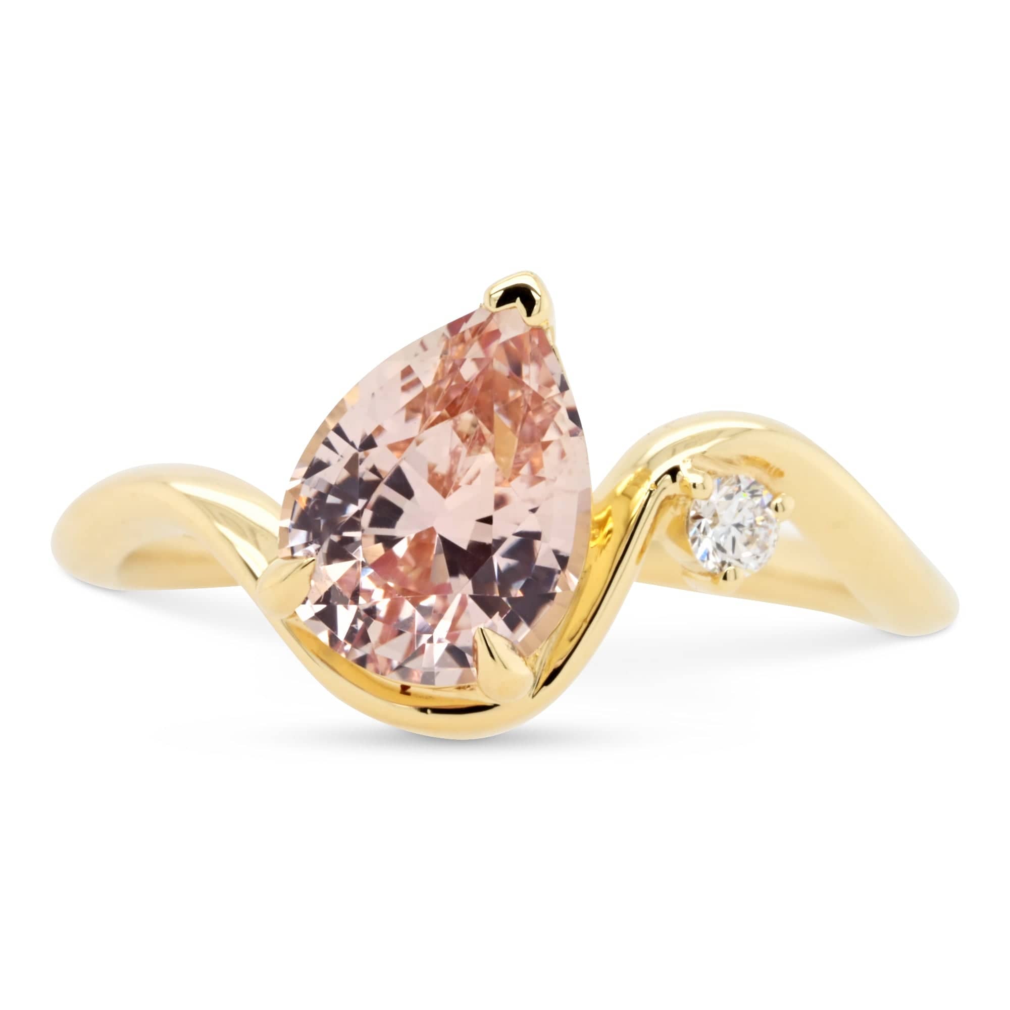 Venus pear peach sapphire and diamond engagement ring by Valerie Madison