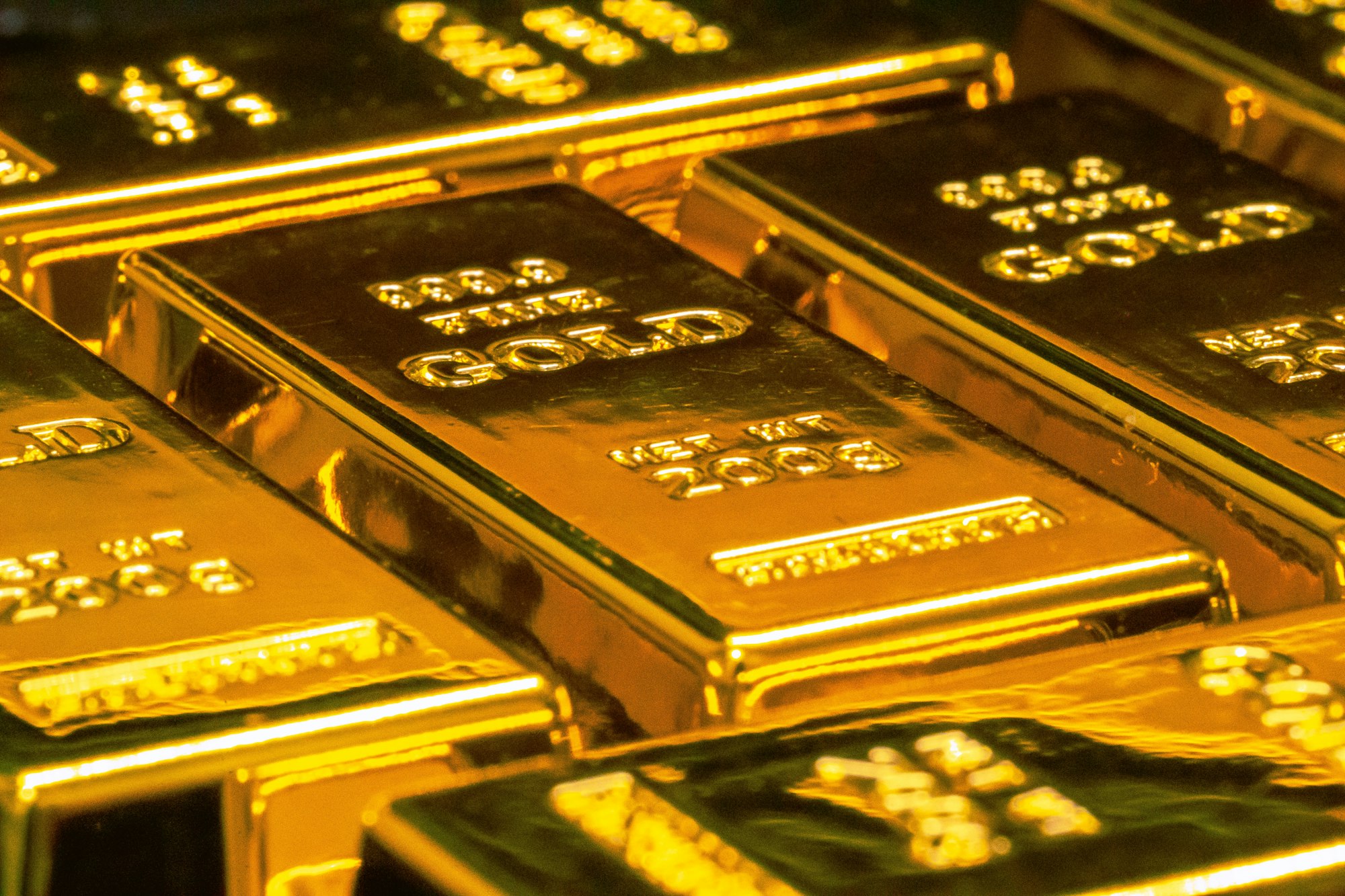 Stacked 999.9 fine gold bullion bars