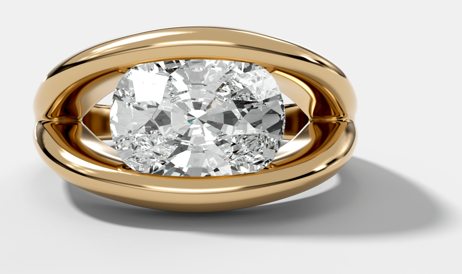 GOODSTONE Iris engagement ring with an east-west elongated cushion cut diamond