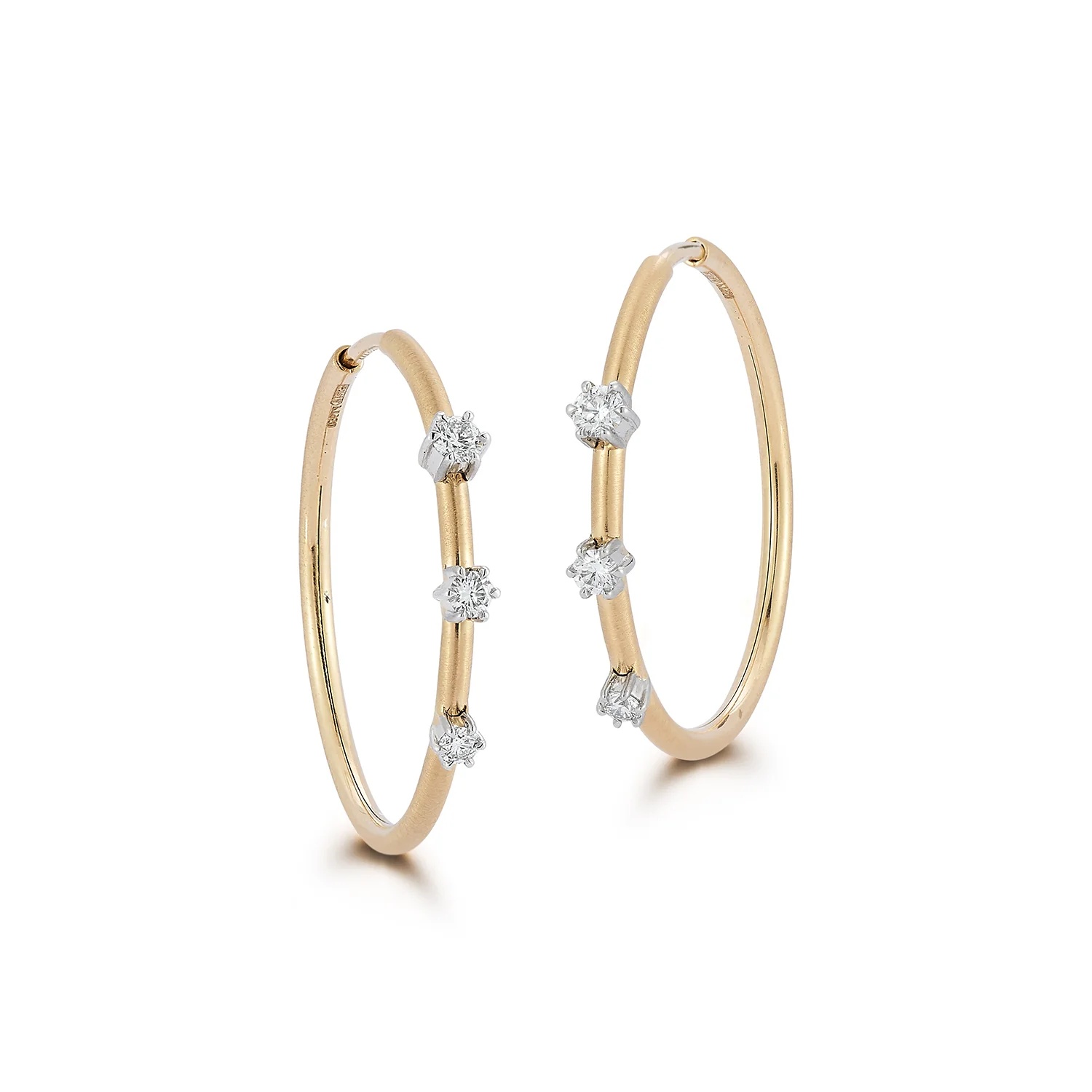 Jade Trau Mini Penelope Plie Hoops in 18K yellow gold and platinum with diamonds