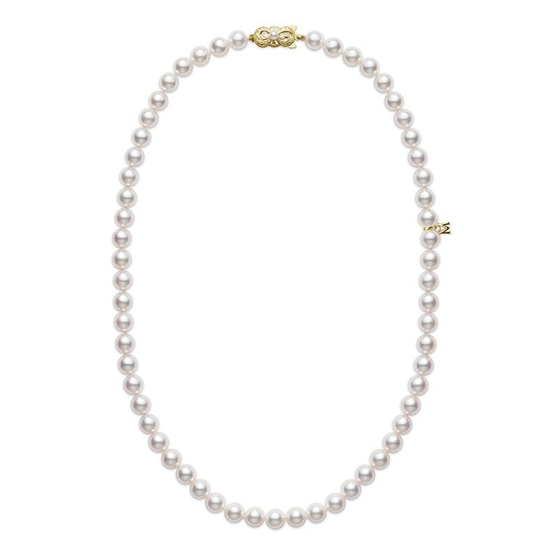 Mikimoto 18-inch Akoya cultured pearl strand necklace with 18K gold clasp, $5,100. Image courtesy of Mikimoto.