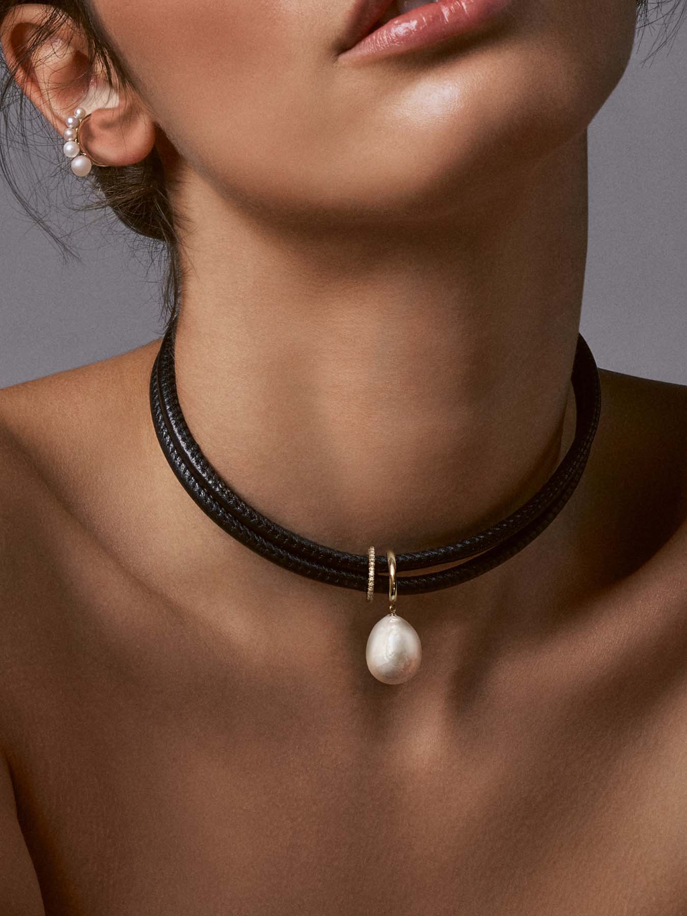 Mizuki Large Pearl and Diamond Slider on leather, $2,395. Image courtesy of Mizuki.