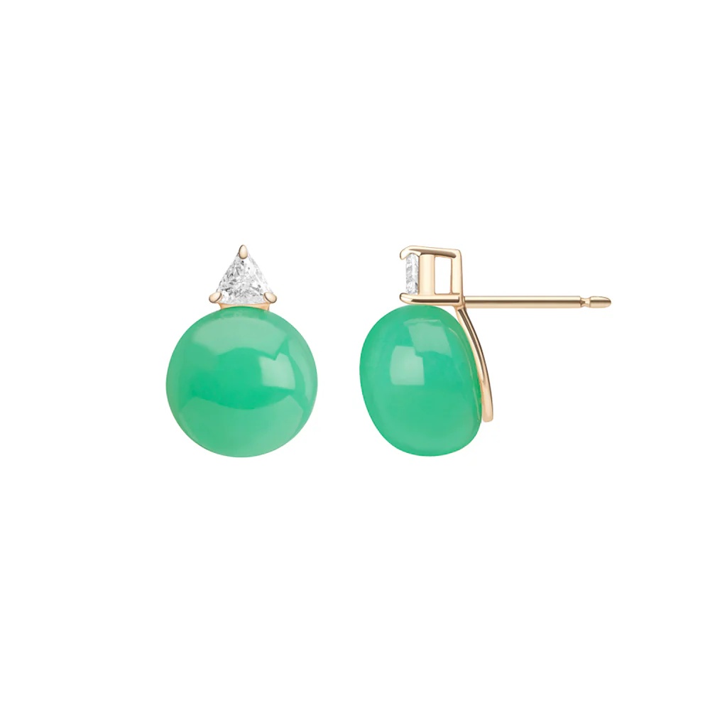Selin Kent Ada Earrings in chrysoprase and 18K gold with angular geometric settings