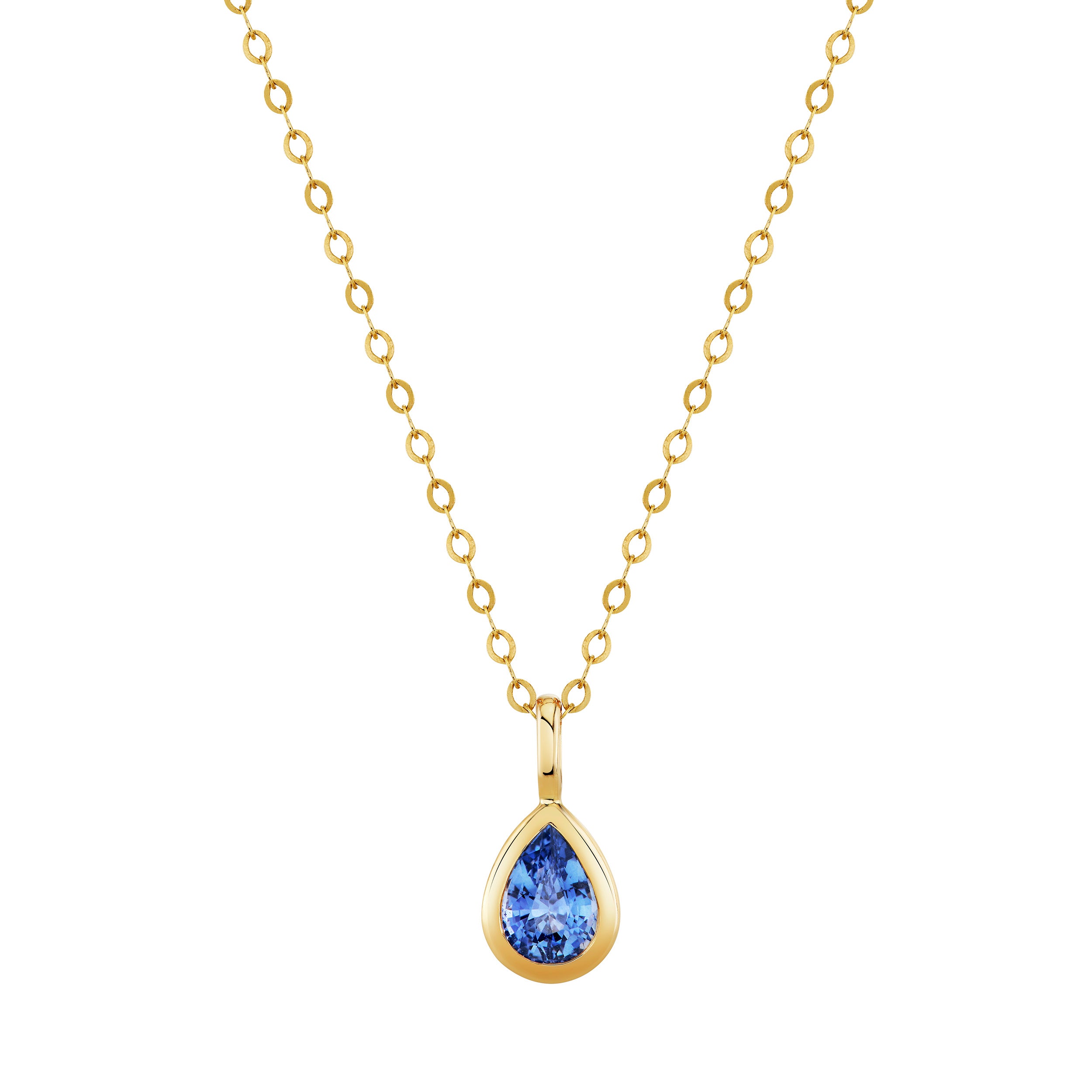 Blue sapphire bezel pendant by Nicole Mera in 18K yellow gold